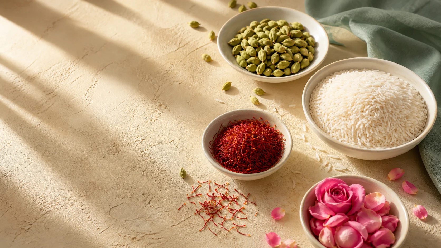 چیدمان زعفران، هل، برنج و گل محمدی طبیعی برای همکاری با حسینیان