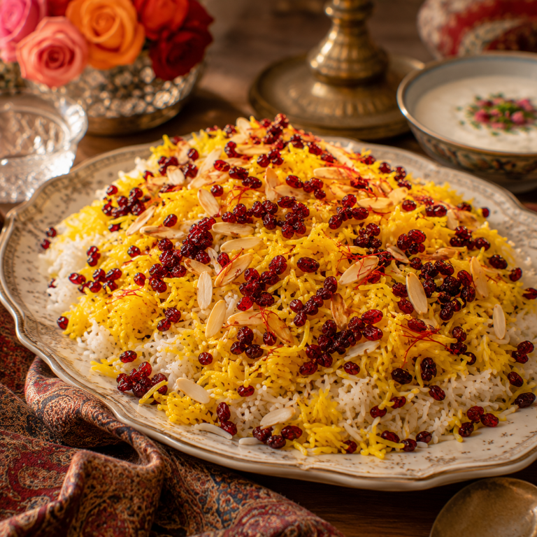 شیرین‌پلو با خلال و زعفران حسینیان